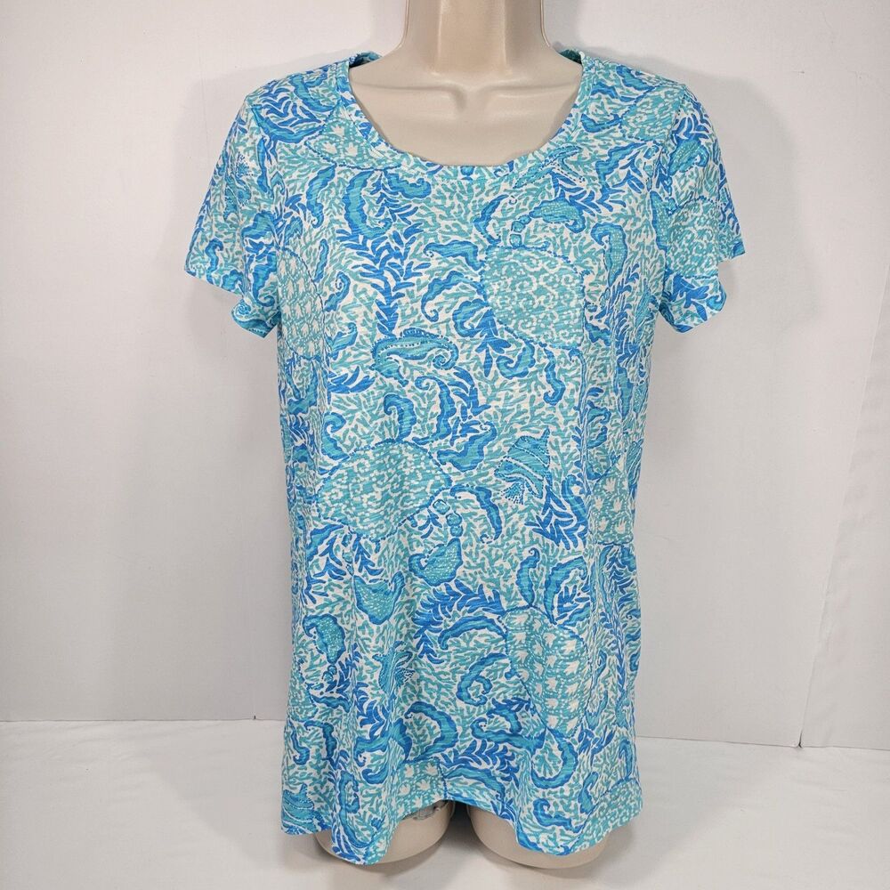 Lilly Pulitzer Etta Scoop-Neck Top T-shirt Goombay Grooves Size S Resort Summer
